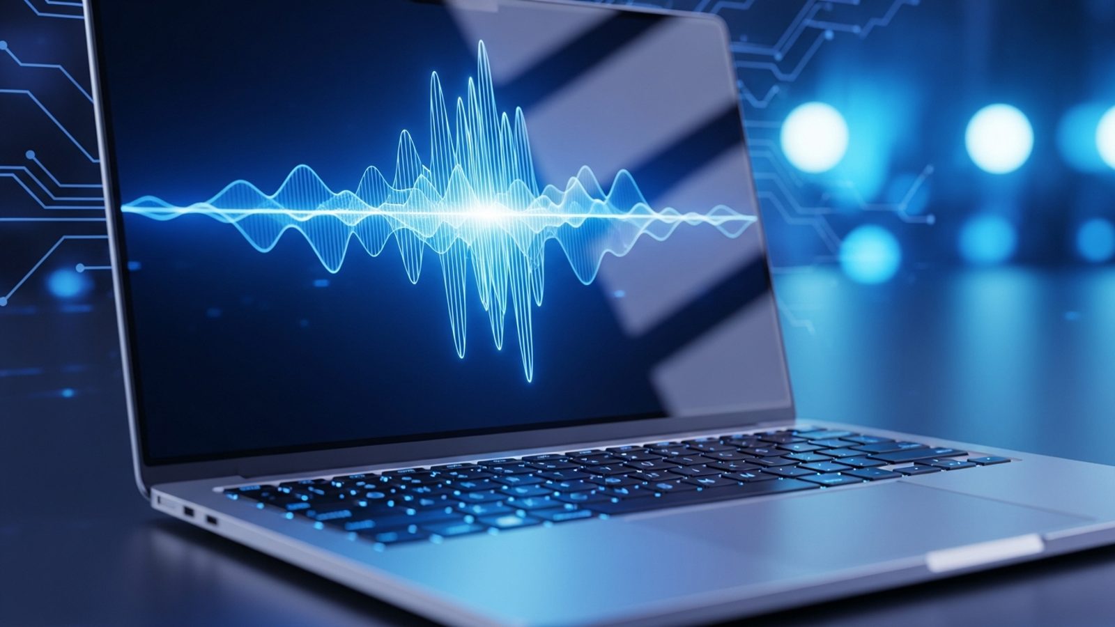 Laptop moderna con pantalla vívida, ambiente tecnológico